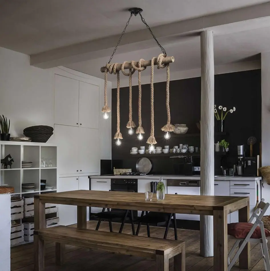 lampadario con canapa corda