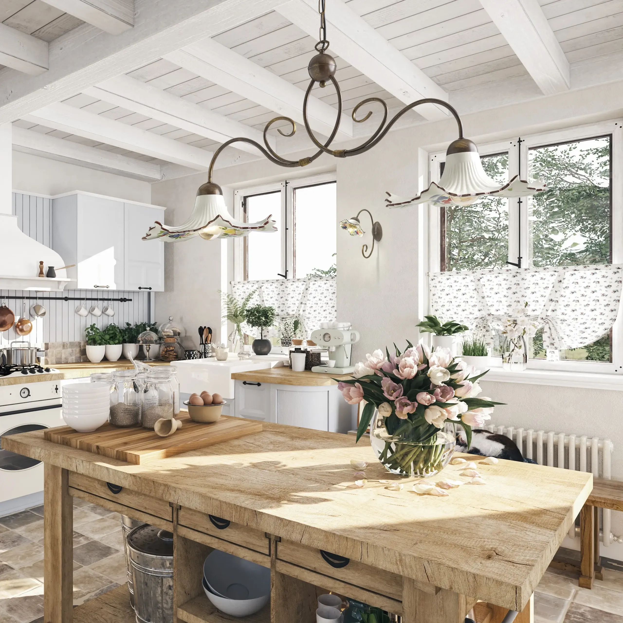 illuminazione shabby chic in cucina